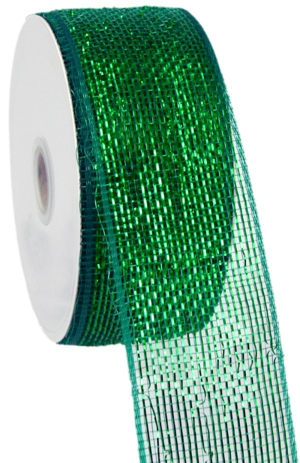 2.5  Poly Deco Mesh Ribbon: Metallic Emerald Green on Sale