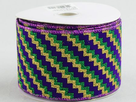 2.5  Velvet Zig Zag Ribbon: Mardi Gras (10 Yards) For Cheap