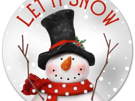 12  Round Metal Sign: Let It Snow Snowman Cheap