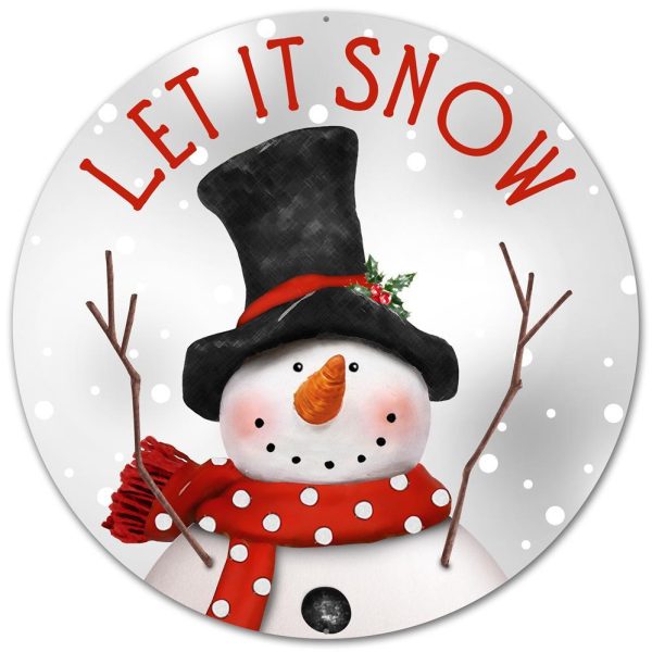 12  Round Metal Sign: Let It Snow Snowman Cheap