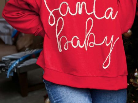 Fiery Red Plus Size Santa Baby Tinsel Crew Neck Sweatshirt Fashion