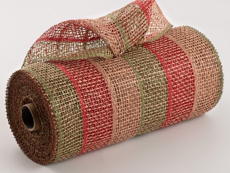 10  Poly Burlap Stripe Mesh: Red, Olive, Natural Online now