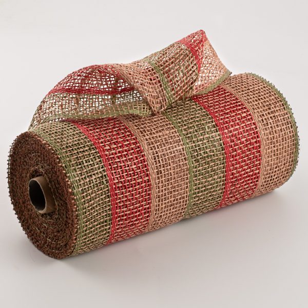 10  Poly Burlap Stripe Mesh: Red, Olive, Natural Online now