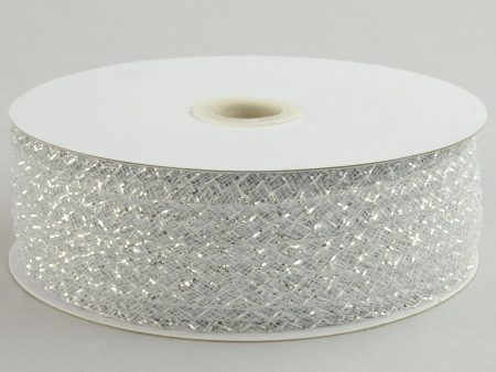 1.5  Deco Flex Mesh Ribbon: Metallic White (30 Yards) Supply