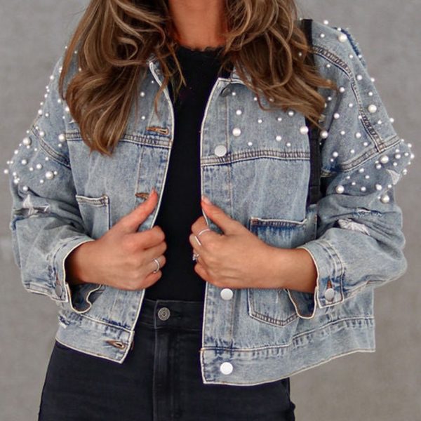 Bead Detail Denim Jacket Fashion