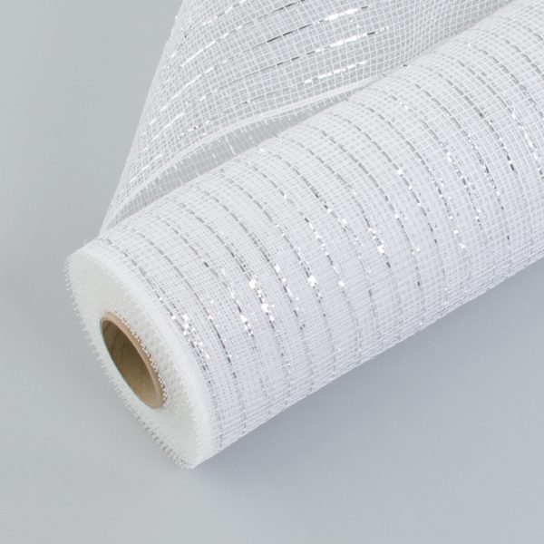 21  Poly Deco Mesh: White w  Silver Foil Online Sale