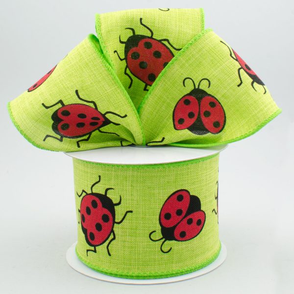 2.5  Big Ladybugs Ribbon: Lime Green (10 Yards) Online