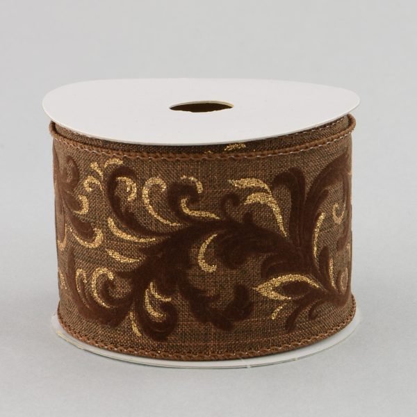 2.5  Woven Chocolate Brown Leaf Ribbon (10 Yards) Online Hot Sale