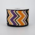 2.5  Faux Burlap Halloween Chevron Ribbon: Purple, Orange & Black (10 Yards) Online Sale