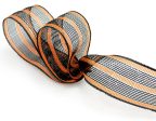 2.5  Poly Deco Mesh Ribbon: Metallic Black Orange Stripe For Cheap