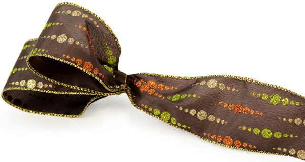 2.5  Brown Cascading Dots Ribbon (10 Yards) Fashion