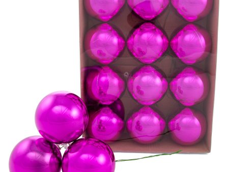 70MM Metallic Ball Ornament On Wire: Fuchsia Pink (12) Hot on Sale