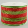 4  Poly Deco Mesh Ribbon: Metallic Red Lime Stripe Online Sale