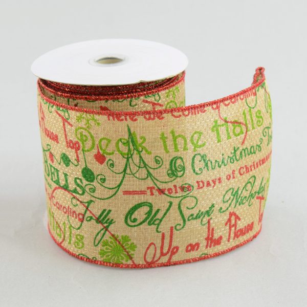 4  Faux Burlap Christmas Songs Ribbon: Red & Green (10 Yards) Sale