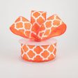 1.5  Satin Quatrefoil Lattice Ribbon: Orange & White (10 Yards) For Sale