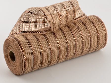 10  Poly Jute Deco Mesh: Natural & Brown Metallic Stripe (10 Yards) Online now