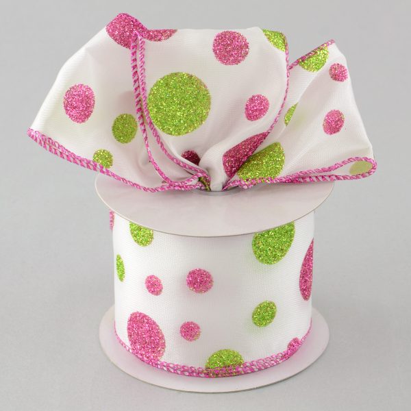 2.5  Pink & Lime Polka Dot Ribbon (10 Yards) Online Sale