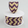 2.5  Natural Burlap Ribbon With Purple Chevron Pattern (10 Yards) For Discount