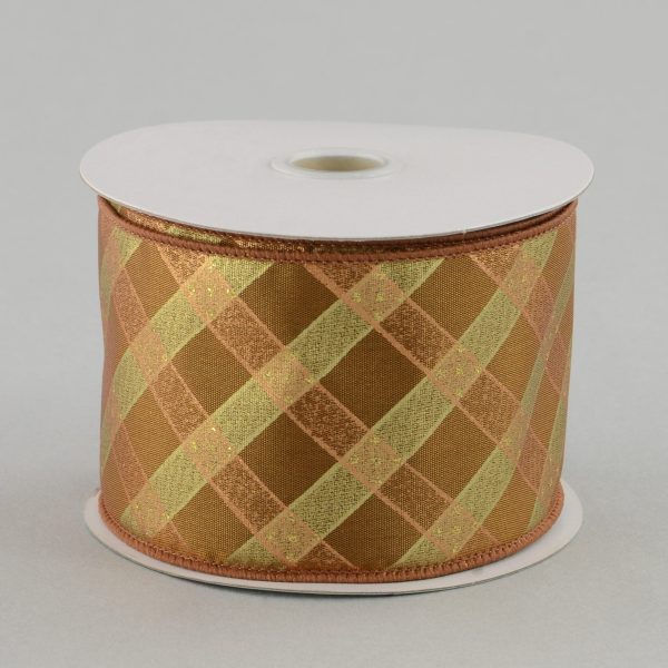 2.5  Criss Cross Glitter Ribbon: Brown Copper Gold Online Sale