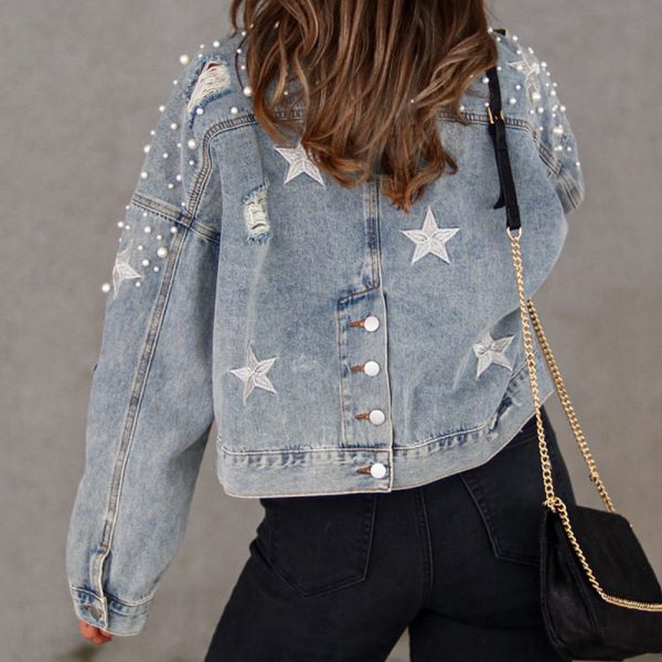 Bead Detail Denim Jacket Fashion