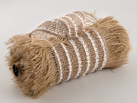 10  Poly Jute Burlap Snowdrift Fringe Mesh: Natural & White Hot on Sale