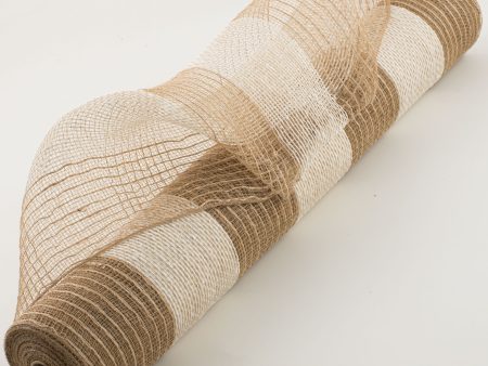 21  Burlap Deco Mesh: Ivory & Jute Thick Stripes For Sale