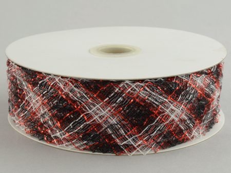 1.5  Deco Flex Mesh Ribbon: Red White Black Plaid (30 Yards) on Sale