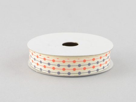 15MM Ivory Cotton Ribbon: Red & Blue Polka Dot Line Up (10 Yards) Fashion