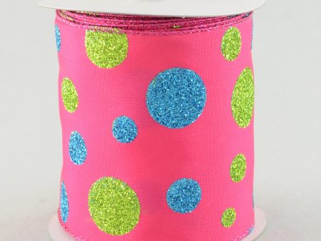 4  Hot Pink, Lime, Turqouise Glitter Dot Ribbon (10 Yds) Cheap