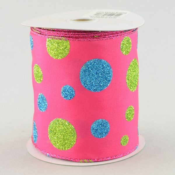 4  Hot Pink, Lime, Turqouise Glitter Dot Ribbon (10 Yds) Cheap