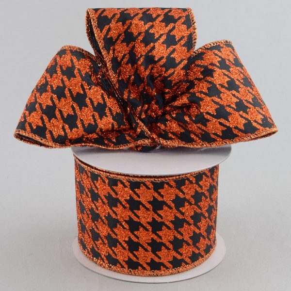 2.5  Orange & Black Glittered Houndstooth Ribbon (10 Yards) For Discount