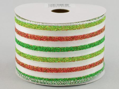 2.5  Holiday Vertical Stripe Ribbon: Lime Emerald Red (10 Yards) Online now