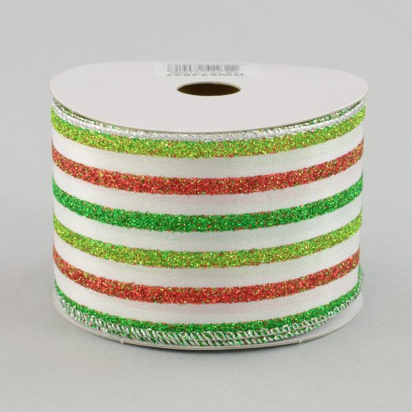 2.5  Holiday Vertical Stripe Ribbon: Lime Emerald Red (10 Yards) Online now