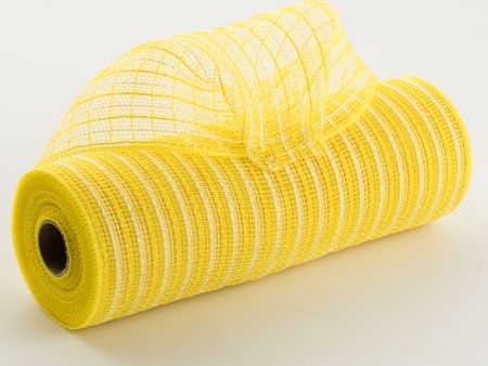 10  Poly Jute Deco Mesh: Yellow & Ivory Thin Stripe (10 Yards) For Cheap