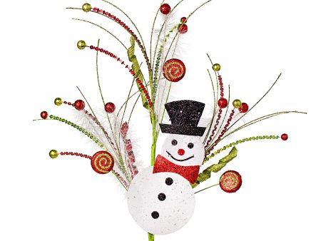 27  Glitter Snowman Ball & Twig Spray Hot on Sale