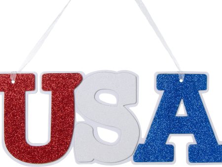 14  Glittered USA Word Sign: Red, White & Blue on Sale