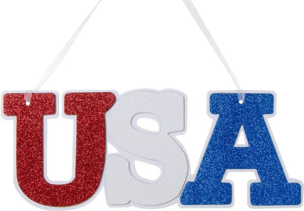 14  Glittered USA Word Sign: Red, White & Blue on Sale