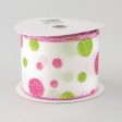 2.5  Pink & Lime Polka Dot Ribbon (10 Yards) Online Sale