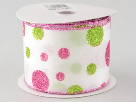 2.5  Pink & Lime Polka Dot Ribbon (10 Yards) Online Sale