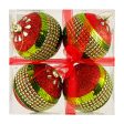 100MM Round Ball Ornaments (Set of 4): Red & Lime Green Glitter Stripe Hot on Sale