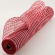 21  Poly Jute Deco Mesh: Red & White Thin Stripe (10 Yards) Supply