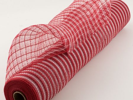 21  Poly Jute Deco Mesh: Red & White Thin Stripe (10 Yards) Supply