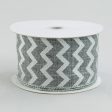 2.5  Grey Canvas Ribbon With Metallic Silver Chevron Pattern (10 yards) on Sale