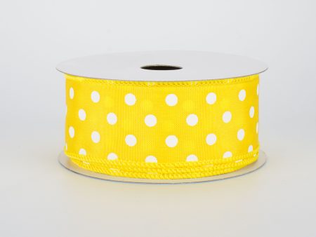 1.5  White Polka Dot Ribbon: Yellow (10 Yards) Cheap