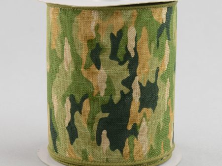 4  Camouflage Print Woven Ribbon: Woodland Green & Tan (10 Yards) For Discount