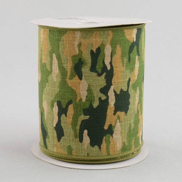 4  Camouflage Print Woven Ribbon: Woodland Green & Tan (10 Yards) For Discount