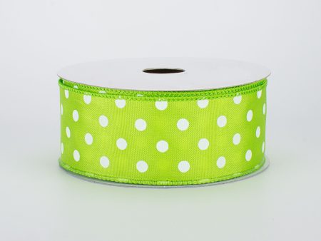 1.5  White Polka Dot Ribbon: Lime Green (10 Yards) Online now