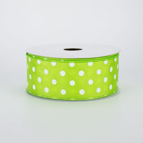 1.5  White Polka Dot Ribbon: Lime Green (10 Yards) Online now