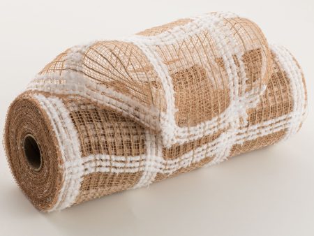 10  Snowdrift Jute Check Deco Mesh: Natural & White For Cheap