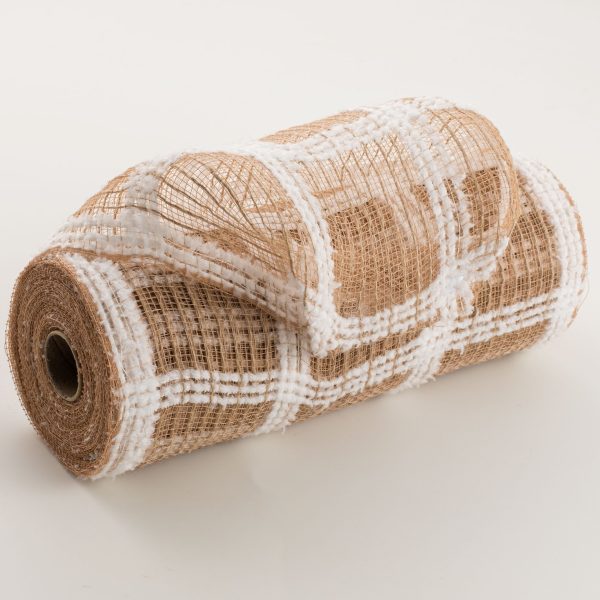 10  Snowdrift Jute Check Deco Mesh: Natural & White For Cheap